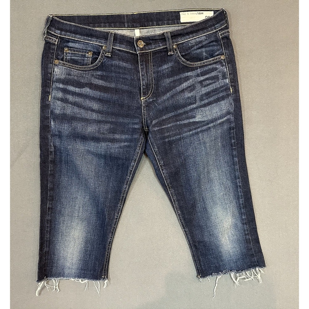 Rag & Bone Capri Dre Jeans Womens Size 29 Raw Hem Distressed Denim Blue